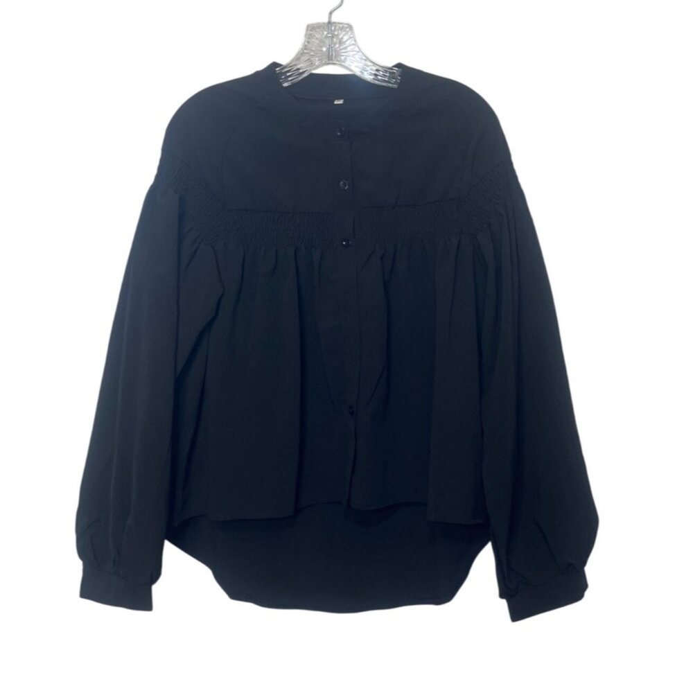Button‎ Up Long Sleeve Blouse Shirt Womens Medium Black New WOT